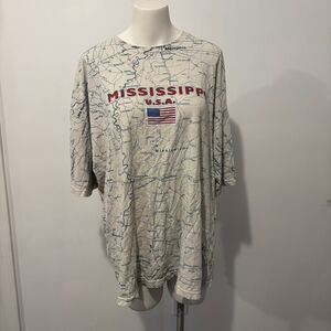 Vintage Single Stitch Tee Jays size XL Allover Map Print Mississippi Tee Shirt